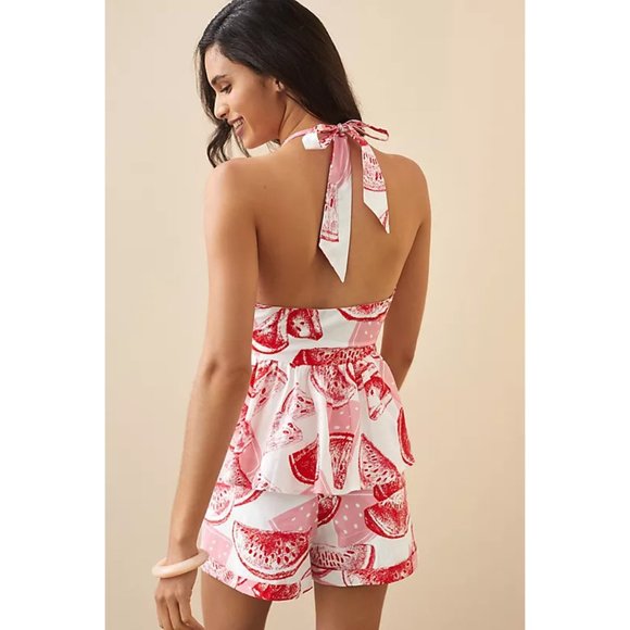Anthropologie Eva Franco Pink Watermelon Halter Top and Short Set - Picture 3 of 3